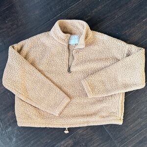 American Eagle Outfitters Tan Sherpa Half-Zip Pullover